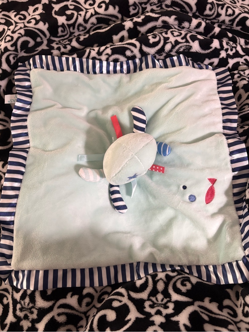 Douglas Buddies Plush Baby Comfort Lovey in Light Mint with Navy Stripe Trim